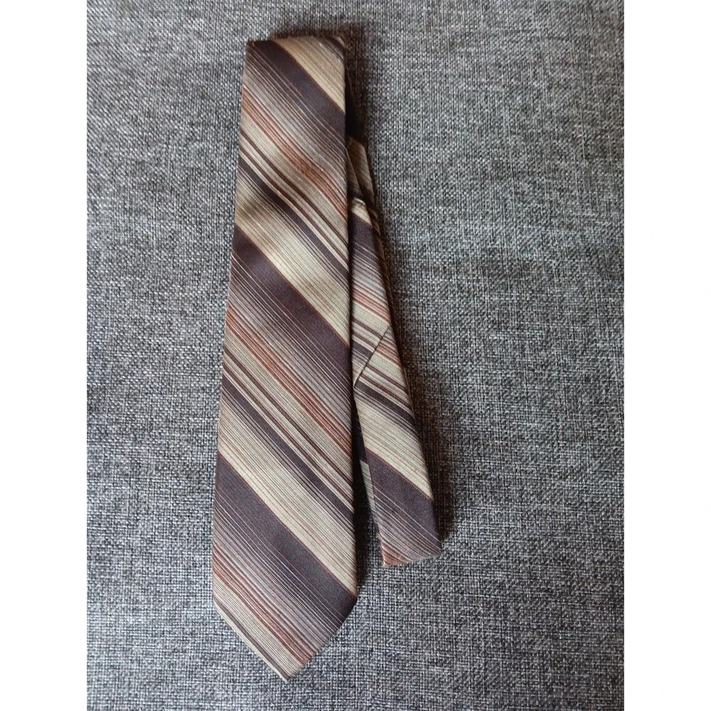 Tie 70s 80s 90s Y2K Mens Wembley Brown Toupe Stripe 3 Wide 54 Long